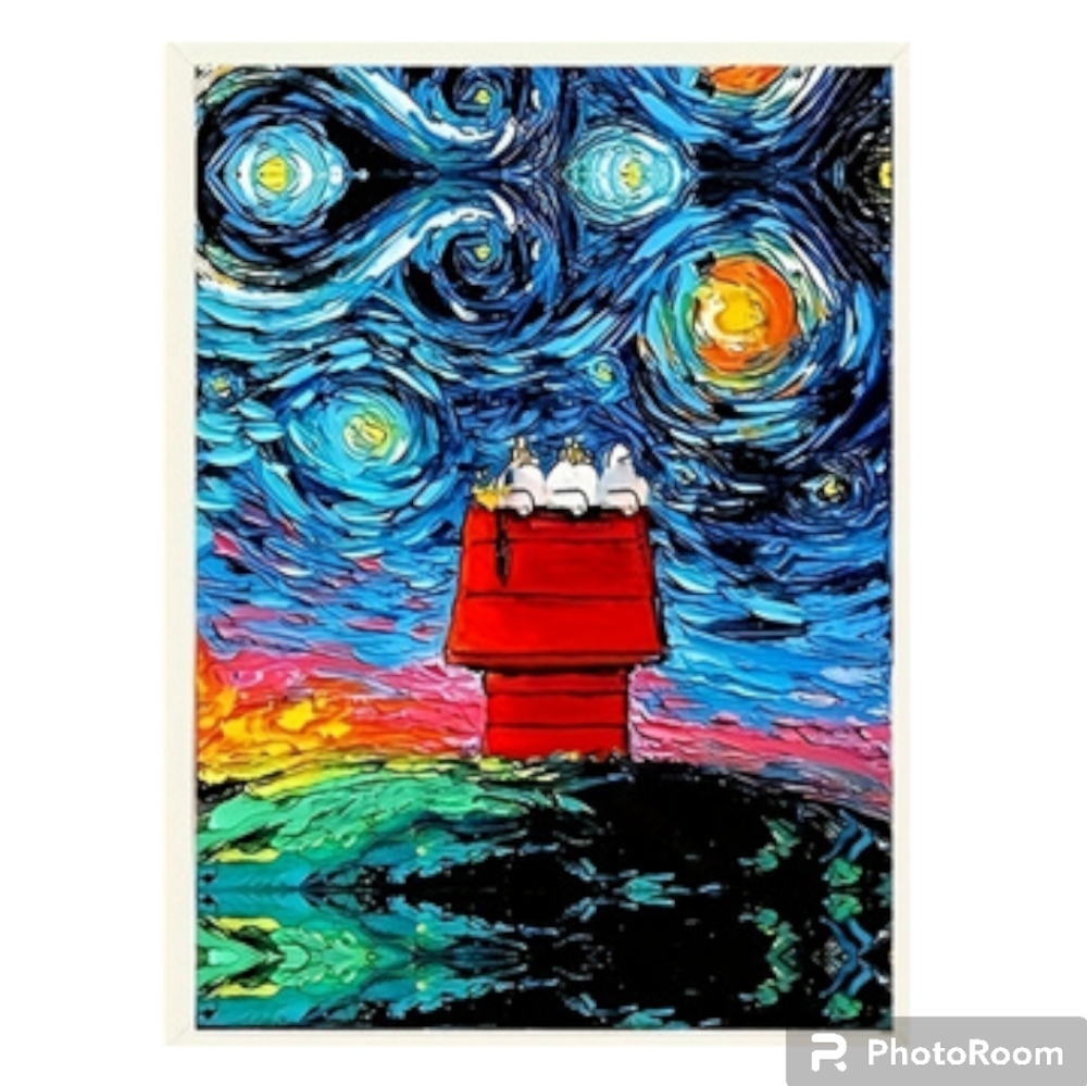 Starry Sky Landscape Pattern Diamond Painting Dog on red house FRAMELESS
